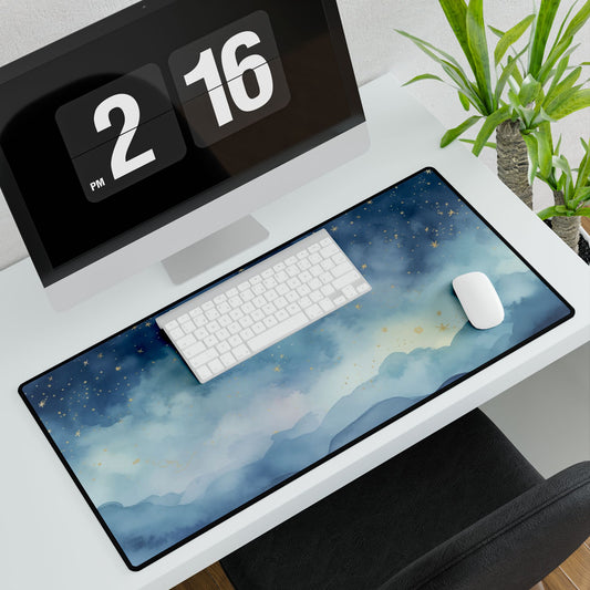 Celestial Blue Desk Mat – Elegant Starry Sky Design for Home Office