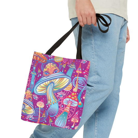 Colorful Psychedelic Mushroom Tote Bag - Eco-Friendly Shopping Bag